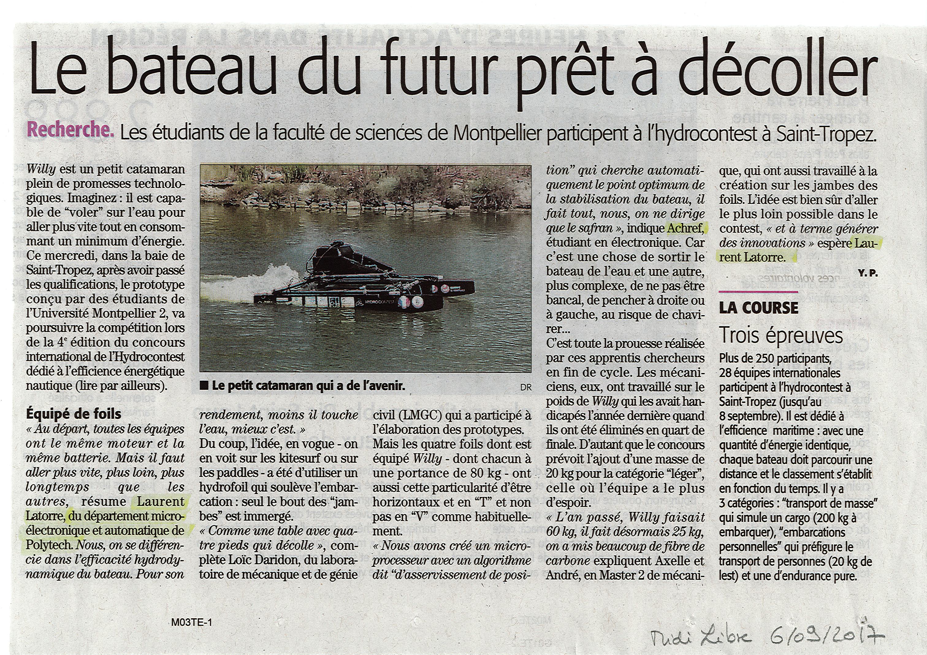 Midi Libre bateau du futur 6 sept 2017