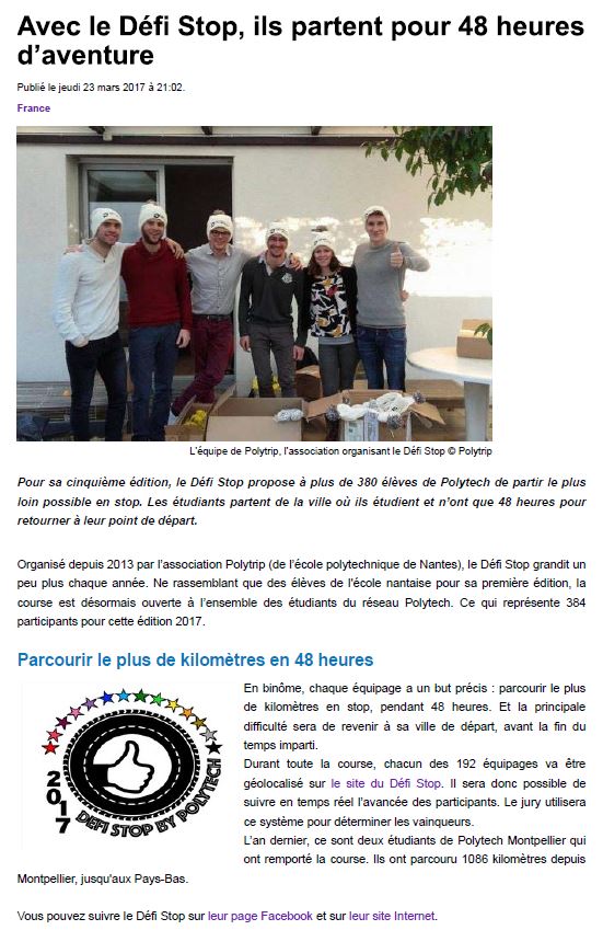 Ouest France etudiant Defi Stop 23.03.2017