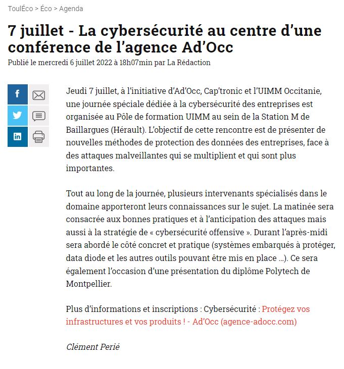 Touleco cybersecurite 6 07 2022