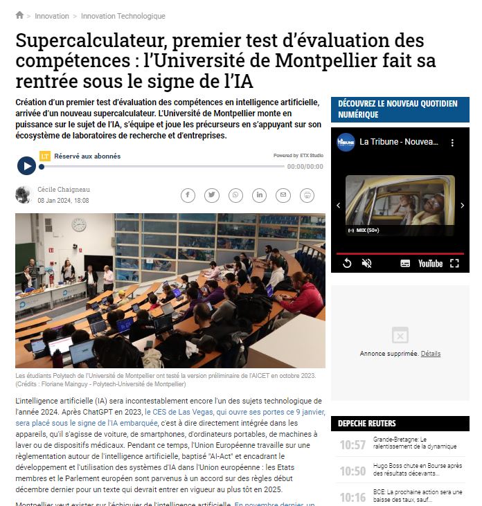 La Tribune supercalculateur IA 08 01 2024